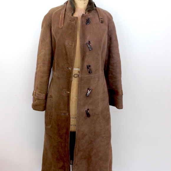 1970s shearling sheepskin tan brown fur coat maxi length manteau mouton - Picture 3 of 16